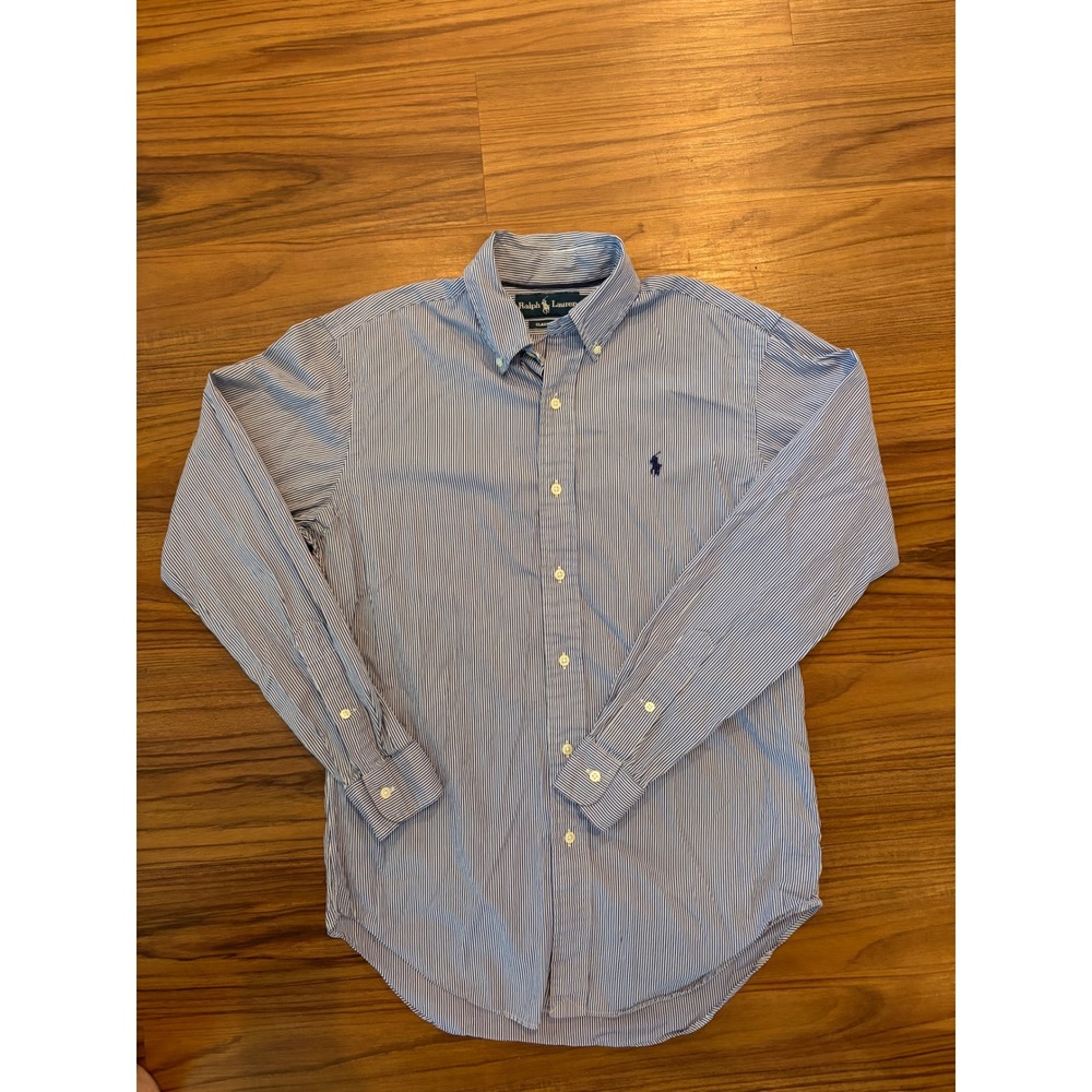 Men's Ralph Lauren navy white stripe button down shirt classic fit small